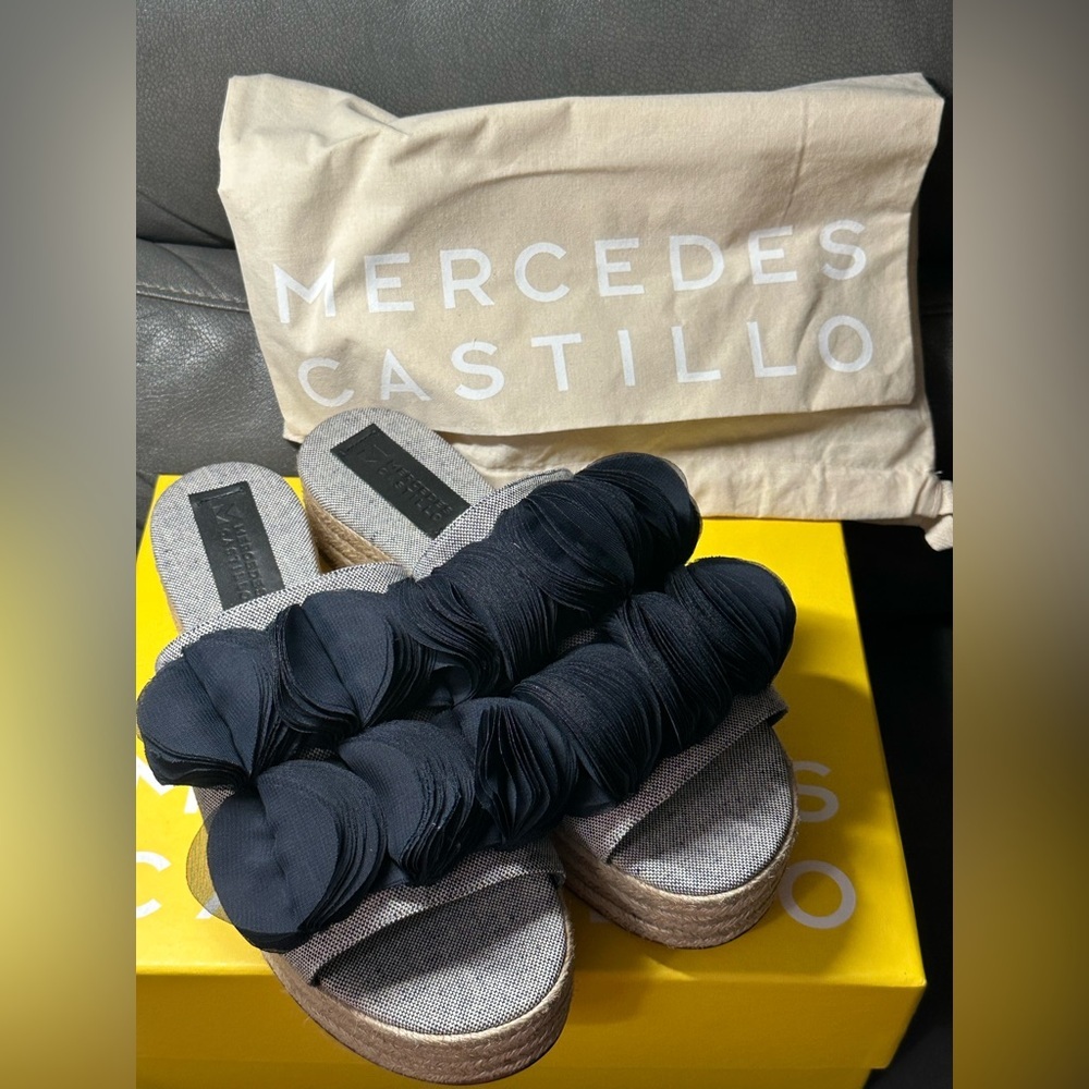 Mercedes Castillo Yolanda platform espadrille sandals featuring ruched top